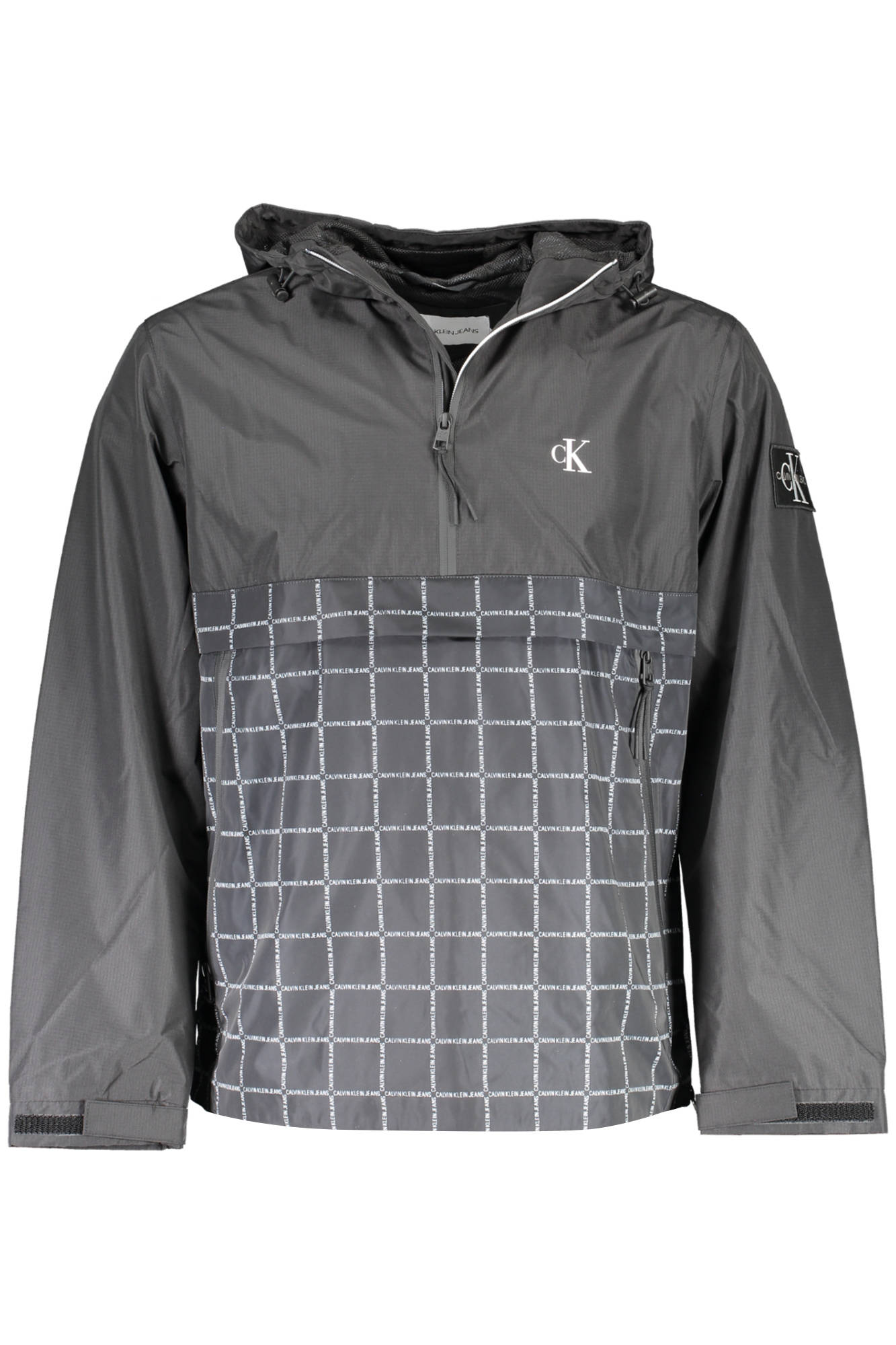 long-sleeved sports jacket, with hood, 2 pockets, zip, side zip, contrasting details, logo